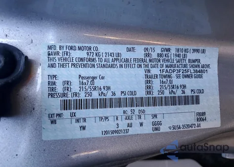 2015 Ford Focus Se z USA, uszkodzony, nr VIN 1FADP3F25FL384801